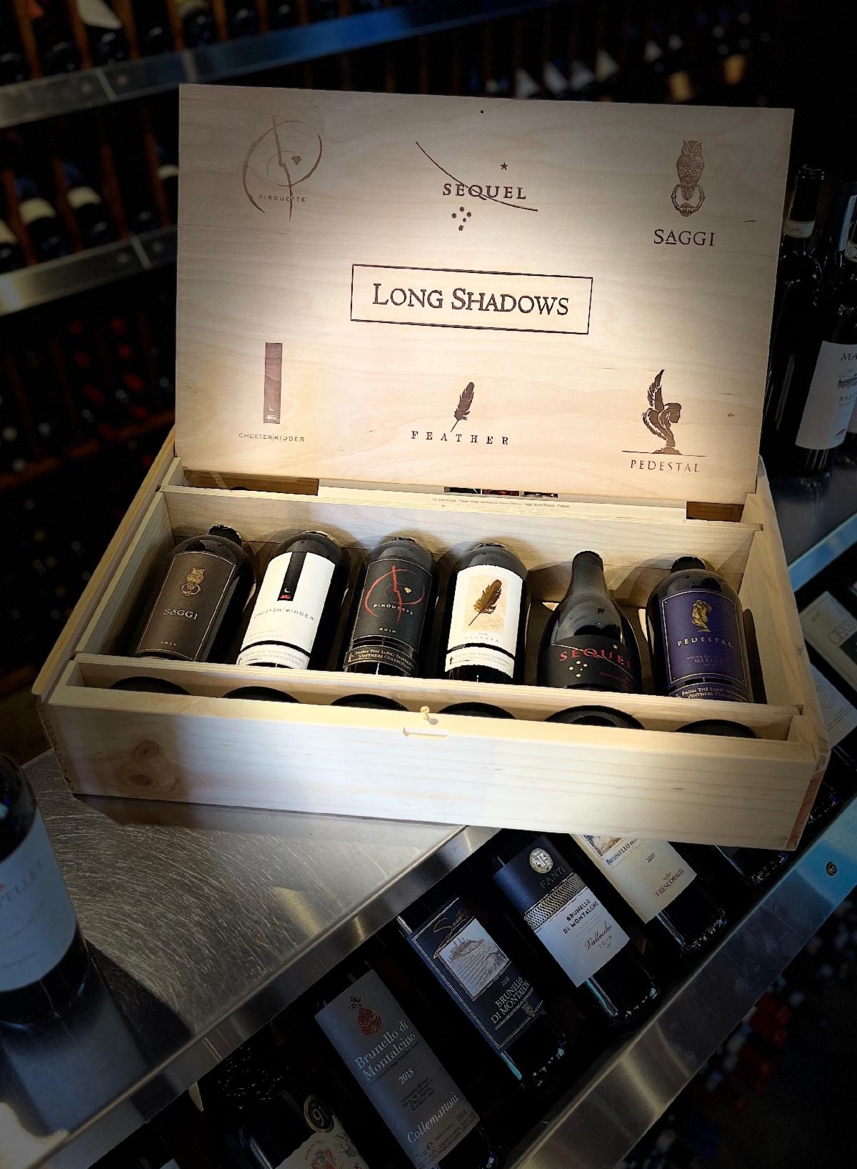 LONG SHADOWS VINTNERS COLLECTION SIX BOTTLE WOODEN CHEST SET